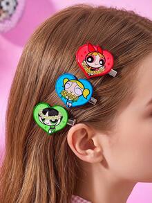 THE POWERPUFF GIRLS X Joivida 3pcs Mini Hair Clips, Cute Girly Style, Lightweight And Rounded Design, Sweet Japanese Style, Adorable Little Vanity Accessory, Practical For Girls - Multicolor - View 2