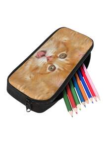 1 Buah Tempat Pensil Resleting Motif Kucing Oranye Kapasitas Besar Bahan Poliester untuk Pelajar, Sekolah, Kantor, Perjalanan, Organizer Kosmetik, Hadiah Lucu dan Praktis - Beraneka warna - View 3