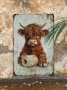 1pc Vintage Highland Cow Metal Tin Sign, Funny Toilet Paper Cow Wall Plaque, Retro Rustic Bathroom Decor For Restroom Home, 12x8in - 1PC - View 12