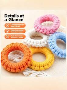 PETSIN Durable Cotton Rope Woven Ring Pet Toy; Cat And Dog Teething Rope Knot Ring; Interactive Chew Toy For Boredom Relief And Wear Resistance; Multiple Colors Available - Multicolor - View 5