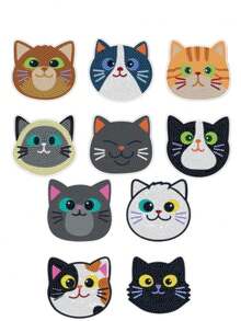 10 Pieces/Set Cat Pattern Diamond Painting Diy Coaster Special-Shaped Diamond Ab Diamond Free Cup Holder - kitten - View 7
