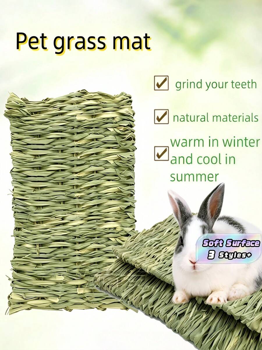 1PC Natural Grass Mat For Rabbits Guinea Pigs Hamsters, Breathable Moisture-Proof Cage Bedding, Pet Nest Supplies For Small Animals, Poultry, Indoor Outdoor Use - View 1