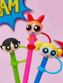 THE POWERPUFF GIRLS X SHEIN 0.4 Inch/10cm 3D Straw Covers, Dust-Proof Straw Covers, Suitable For 8-10mm Straws, Flower, Bubble, Buttercup Patterns (Straws Not Included), Y2K - Multicolor - View 1