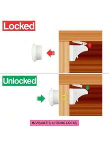 One Set Adhesive Magnetic Cabinet Locks, Easy Installation In Seconds, No Screws Or Drilling Required, Invisible Locks For Cabinets & Drawers - White - View 3