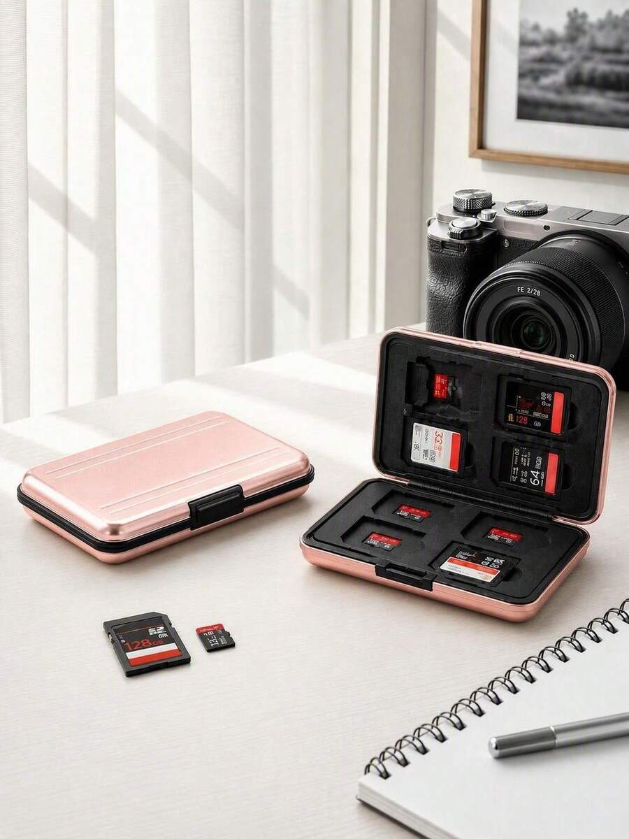 Haus Hana علبة تخزين بطاقات الذاكرة من الألومنيوم، حامل حماية بطاقات SD و TF و Micro SD مقاوم للصدمات، صندوق بطاقات محمول بغلاف صلب لبطاقات ذاكرة الكاميرا، حاوية تخزين بطاقات خفيفة الوزن ومدمجة، علبة حمل بطاقات مقاومة للماء والغبار لمعدات التصوير والسفر - مشاهدة 1