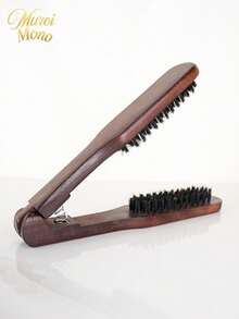 1pc V‑Shape Clamp Hair Straightener Brush, Wood Boar Bristle Comb, Professional Salon Home Hair Styling Tool For Sleek Straight Hair - Multicolor - View 11
