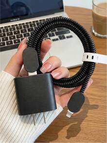 Teckwe 5-Piece Set: Leather Checkered Pattern-New Apple 20W Charger Case And Data Cable Protector For Phone 17/16/15/14 With Braided Cord To Prevent Breakage. - Multicolor - View 12