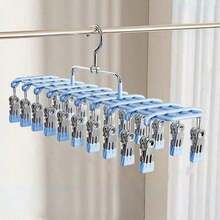 Stainless Steel Multi-Clip Clothing Hanger, 20-Clip Drying Rack For Balcony, Windproof Underwear And Panties Hanger, Rotating Double-Row Underwear Storage Rack For Closet, Multi-Functional Non-Slip Hanger For Bras, Scarves, Belts, Sorting And - View 12