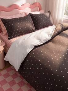 SHEIN 2/3 Piece Quilt Cover Set, Caramel Polka Dot Printing Bedding Set, Warm Room Decoration, Skin-Friendly And Breathable, Super Soft And Anti-Pilling, Quilt Cover + Pillowcase, No Quilt Core, Universal In All Seasons, Machine Washable - Multicolor - View 1