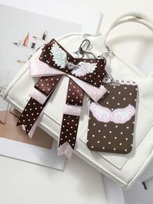 ROMWE Kawaii 1 Funda de tarjeta DIY con llavero y colgante para bolso, estilo retro elegante y sencillo, multicolor, con alas brillantes, strass, amor, lunares, lazo, estrella y estampado de alas - Multicolor-28 - Ver 4