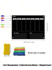 Haus Hana 1Pc Magnetic Weekly Calendar Writing Board, 2mm Thick Black Solid Acrylic With Printed Weekly Grid Pattern, Dry Wipe Reusable Surface For Schedule Recording, Magnetic Fridge Memo Plaque For Family Daily Arrangement And Kitchen Planning - multicolor - View 19