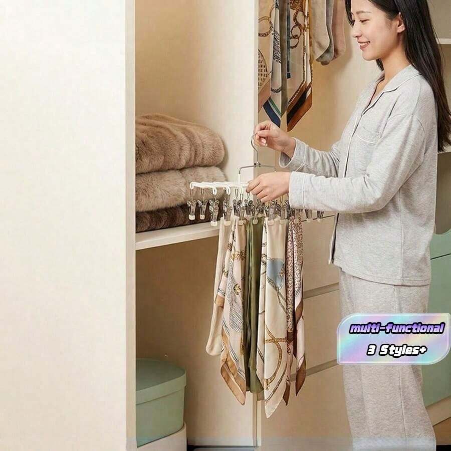 Stainless Steel Multi-Clip Clothing Hanger, 20-Clip Drying Rack For Balcony, Windproof Underwear And Panties Hanger, Rotating Double-Row Underwear Storage Rack For Closet, Multi-Functional Non-Slip Hanger For Bras, Scarves, Belts, Sorting And - View 1