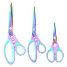 1pc /3pcs Household Tailor Scissors, Sewing Shears, Multi-Functional Handcraft Scissors, Office Scissors, Stainless Steel Titanium Plated Colorful Scissors, Hardened Sharp Blades, Ergonomic Design - blue-purple - View 10