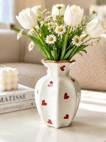 Hand-Painted Heart Ceramic Vase, Ins Style High-End Tabletop Water Flower Vase, Flower Arranging Decor Ornament For Living Room Household Decoration - Love vase - View 8