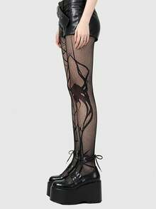 ROMWE Goth 1 Pair Spider & Web Fishnet Pantyhose, Halloween - Black - View 5