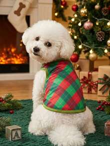 PETSIN 1pc Red & Green Plaid Print Pet Vest For Christmas - Multicolor - View 1