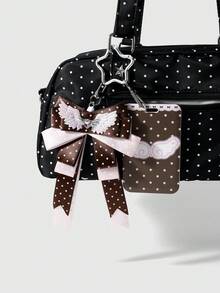 ROMWE Kawaii 1 Funda de tarjeta DIY con llavero y colgante para bolso, estilo retro elegante y sencillo, multicolor, con alas brillantes, strass, amor, lunares, lazo, estrella y estampado de alas - Multicolor-28 - Ver 2