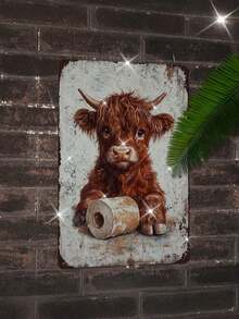 1pc Vintage Highland Cow Metal Tin Sign, Funny Toilet Paper Cow Wall Plaque, Retro Rustic Bathroom Decor For Restroom Home, 12x8in - 1PC - View 11