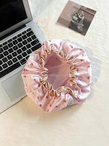 Haus Hana Cherry‑Print Double‑Layer Shower Cap For Women, Waterproof Elastic Bath Cap, Reusable Hair Cover For Bath & Kitchen Anti‑Oil‑Smoke Use - Multicolor - View 6