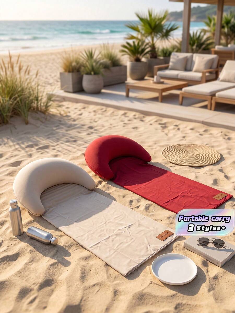 1/2 Pieces Beach Mat With Inflatable Pillow, Sand-Proof Outdoor Mat, Ideal For Camping, Picnics, And Solo Sleeping Mat, Foldable And Portable Waterproof Mat, Sunbathing Mat - Beach Mat - View 1