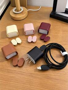 Teckwe 5-Piece Set: Leather Checkered Pattern-New Apple 20W Charger Case And Data Cable Protector For Phone 17/16/15/14 With Braided Cord To Prevent Breakage. - Multicolor - View 8