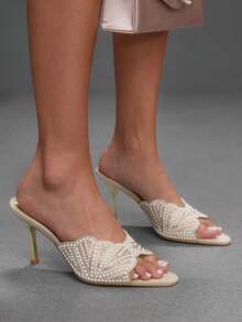 CUCCOO SZL Women's Fashion Gold Rhinestone Rhinestone Square Heel Sandals, Commuting, Comfort, Office, Party, Travel Spring/Summer Slippers - Gold - View 2