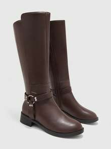CUCCOO BIZCHIC Women's Mid-Calf Boots Winter European & American Fashion Side Zipper Mid-Heel Lightweight Versatile Leather Boots Fall Boots - Brown - View 4
