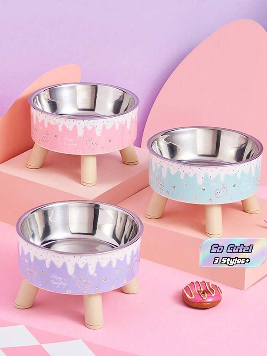 2pcs Stainless Steel Elevated Pet Bowls With Sturdy Stand, Anti-Slip & Anti-Spill, Large Capacity For Cat And Dog Food And Water - Multicolor - View 1