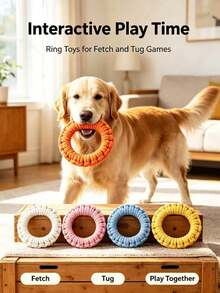 PETSIN Durable Cotton Rope Woven Ring Pet Toy; Cat And Dog Teething Rope Knot Ring; Interactive Chew Toy For Boredom Relief And Wear Resistance; Multiple Colors Available - Multicolor - View 4