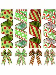 4ROLLS 2.5INCH WIRED GLITTER STRIPED POLKA DOT RED GREEN CHRISTMAS RIBBON FOR WREATH BOW CHRISTMAS TREE DIY CRAFT HOME DECOR ROOM DECOR WINTER HOLIDAY PARTY GIFT - Multicolor - View 4