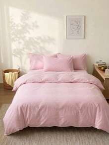 Cirelle 3pcs Pink Duvet Cover Set - Soft Polyester Light Pink Solid Color Bedding Set, Breathable Aesthetic Quilt Cover With Pillow Shams (No Insert) - Pink - View 1