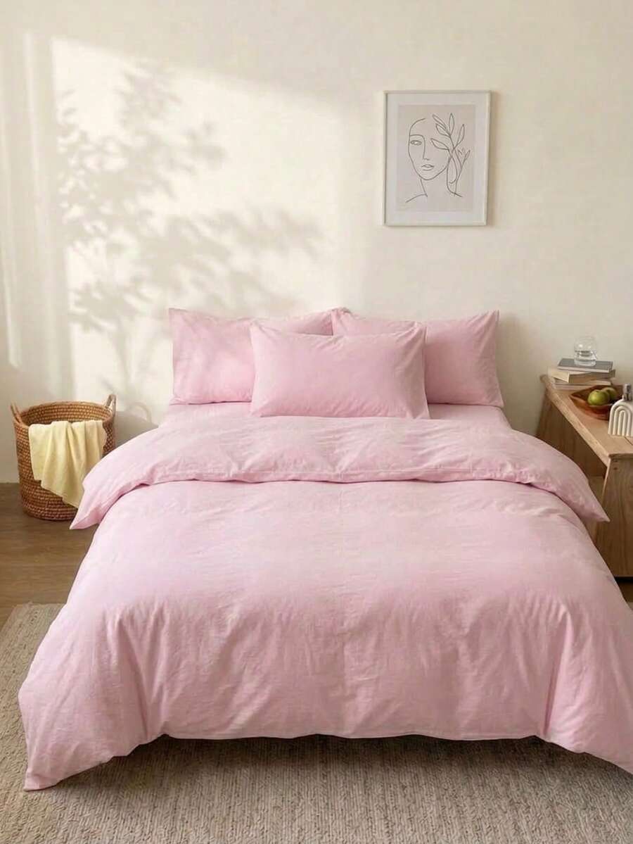 Cirelle 3pcs Pink Duvet Cover Set - Soft Polyester Light Pink Solid Color Bedding Set, Breathable Aesthetic Quilt Cover With Pillow Shams (No Insert) - Pink - View 1