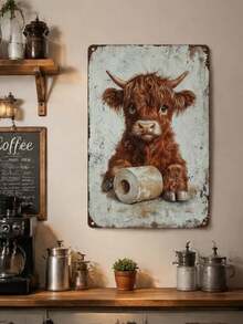 1pc Vintage Highland Cow Metal Tin Sign, Funny Toilet Paper Cow Wall Plaque, Retro Rustic Bathroom Decor For Restroom Home, 12x8in - 1PC - View 10