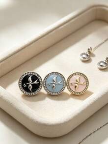 1 Pack 10 Pieces Oil‑Painted Round Buttons Delicate Colorful Swallow Rhinestone Inlaid Metal Decorative Fasteners For Sweaters Suits Coats Outerwear Hand‑Sewn Clothing Accessories - 10pcs - View 7