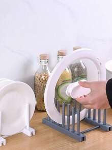 Creative Plastic Drain Rack, Multifunctional Kitchen Storage Rack, Suitable For Plates And Pot Lids, Solid-Color Minimalist Design, Smooth And Sturdy Plastic Material, Modern And Practical Home Style, Suitable For All Seasons, Open Drainage Structure - Multicolor - View 8