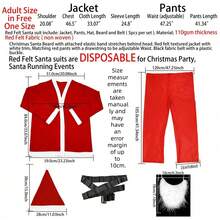 Setelan Santa Merah dari Kain Felt Ukuran Dewasa 5 Potong, Kostum Santa Sekali Pakai dari Kain Non-Woven untuk Dekorasi Natal, Pakaian Santa Pria, Cocok untuk Pesta Natal, Acara Lari, dan Lainnya. - Merah - View 4