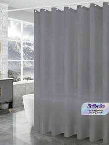1pc Plain Gray Shower Curtain Liner, Solid Color Bathroom Decor, Privacy, With Hooks - Grey - View 1