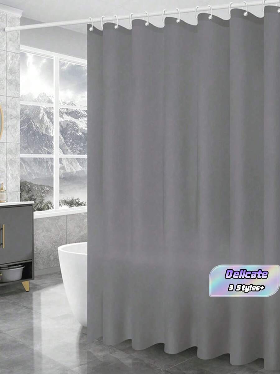 1pc Plain Gray Shower Curtain Liner, Solid Color Bathroom Decor, Privacy, With Hooks - Grey - View 1