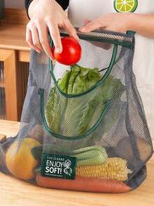 1pc Large Capacity Double Layer Hanging Mesh Storage Bag, Reusable, Suitable For Storing Fruits And Vegetables, Washable, Can Be Hung On Wall, Also Used For Storing Garlic, Potatoes, Onions Or As Food Pantry Storage Bag, Suitable For Kitchen - Dark Green - View 7
