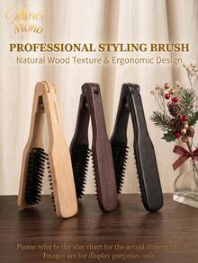 1pc V‑Shape Clamp Hair Straightener Brush, Wood Boar Bristle Comb, Professional Salon Home Hair Styling Tool For Sleek Straight Hair - Multicolor - View 5