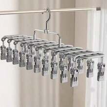 Stainless Steel Multi-Clip Clothing Hanger, 20-Clip Drying Rack For Balcony, Windproof Underwear And Panties Hanger, Rotating Double-Row Underwear Storage Rack For Closet, Multi-Functional Non-Slip Hanger For Bras, Scarves, Belts, Sorting And - View 11