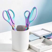 1pc /3pcs Household Tailor Scissors, Sewing Shears, Multi-Functional Handcraft Scissors, Office Scissors, Stainless Steel Titanium Plated Colorful Scissors, Hardened Sharp Blades, Ergonomic Design - blue-purple - View 3