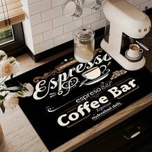 1pc Home Decor, Coffee Machine Water Absorption Mat, Counter Tableware Drying Pad, Diatomite Kitchen Dining Mat, Coffee Print Dish Drying Mat, Washable Anti-Slip Drainage Mat, Suitable For Kitchen Character Bar - Multicolor - View 10