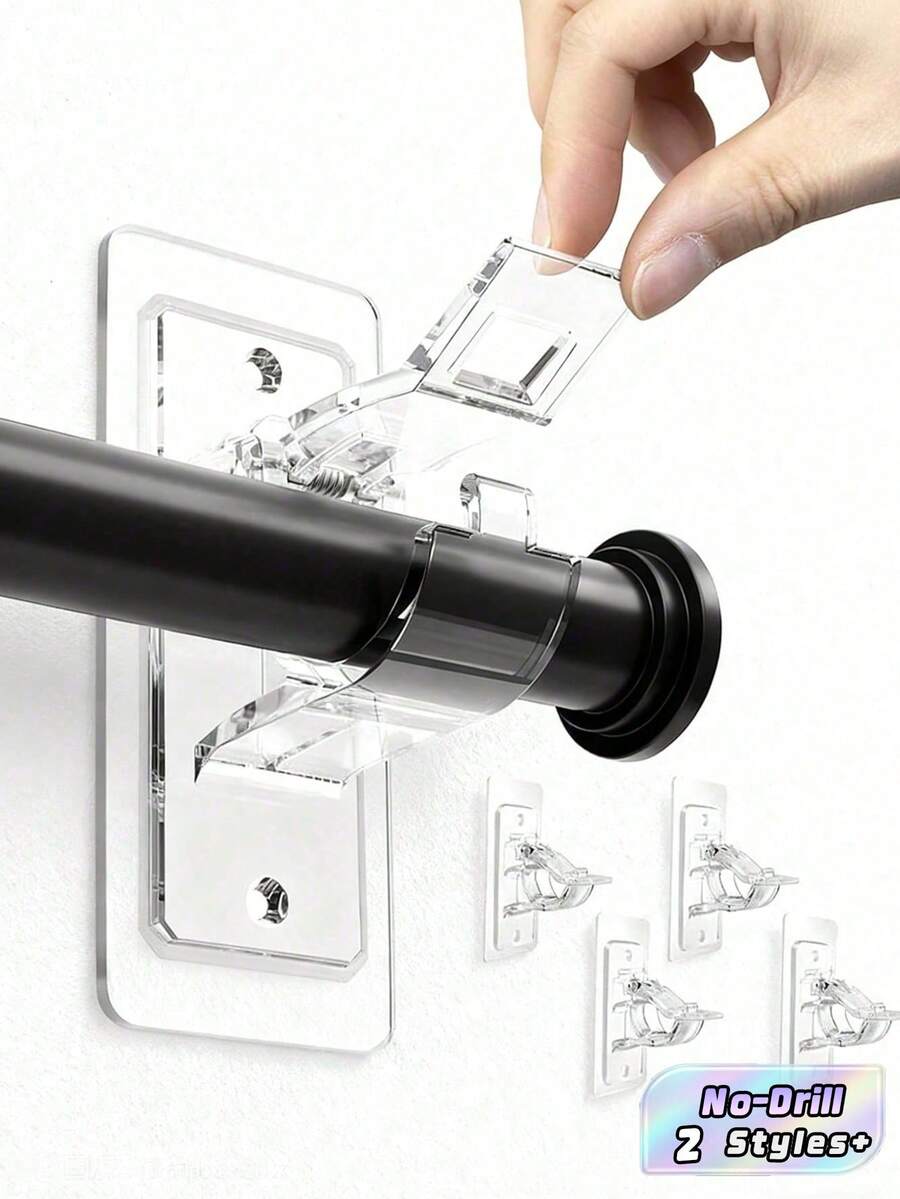 2/10pcs No-Drill Transparent Curtain Rod Brackets, Self-Adhesive Adjustable Hooks, Multi-Purpose Hooks For Bathroom Kitchen Home Organization - Multicolor - View 1