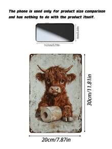 1pc Vintage Highland Cow Metal Tin Sign, Funny Toilet Paper Cow Wall Plaque, Retro Rustic Bathroom Decor For Restroom Home, 12x8in - 1PC - View 4