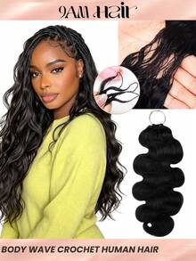 Boho Braids شعر بشري كروشيه متموج الريش للضفائر البوهيمية 100% شعر بشري خام امتدادات شعر كروشيه مع عقد معجزة شعر بشري كروشيه مفصول مسبقًا امتدادات شعر بشري غير مرئية بدون فواصل - Natural Black - مشاهدة 2