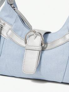 Viva Strut Ladies Bag, Shoulder Bag, Sweet And Cool Spice Girl Style, Rivet Decoration, Large Hardware Loop Decoration, Vintage, Y2K, Suitable For Shopping And S - Light blue - View 5
