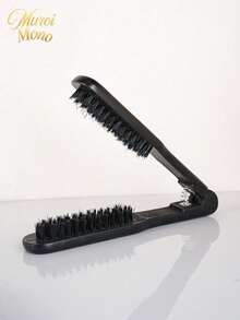 1pc V‑Shape Clamp Hair Straightener Brush, Wood Boar Bristle Comb, Professional Salon Home Hair Styling Tool For Sleek Straight Hair - Multicolor - View 12