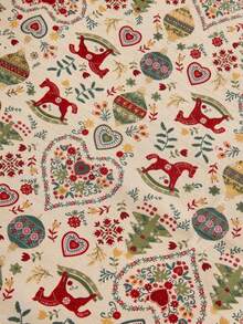 Cirelle Christmas Tablecloth - Festive Vintage Rocking Horse & Tree Printed Table Cover, Reusable Polyester Holiday Table Cloth For Dining Room & Party Decoration - Multicolor - View 5