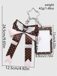 ROMWE Kawaii 1 Funda de tarjeta DIY con llavero y colgante para bolso, estilo retro elegante y sencillo, multicolor, con alas brillantes, strass, amor, lunares, lazo, estrella y estampado de alas - Multicolor-28 - Ver 3